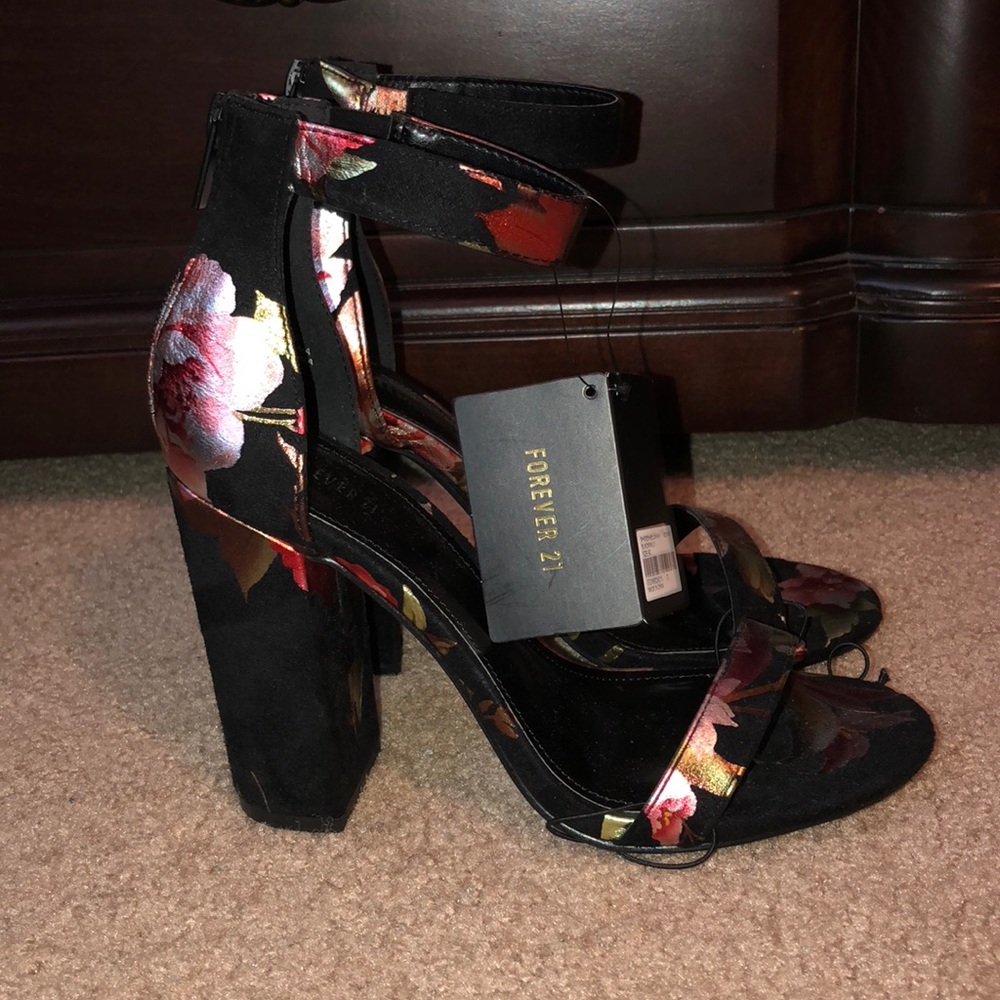 Black Floral High Heels